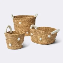 Braided Water Hyacinth With Tufted Embroidery Small Round Storage Basket - Cloud Island™ -Cheap Cloud Island Store GUEST 45185a1d d101 428b 9a4a 4dce38f9c3eb