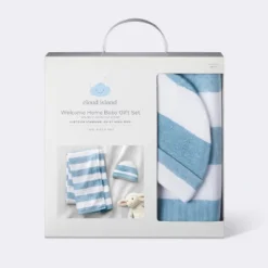 Hospital Muslin Swaddle Baby Blanket And Hat Gift Set - Blue And White Stripes - 2pk - Cloud Island™ -Cheap Cloud Island Store GUEST fb8d0c4a 6731 47a1 9087 7e052aa41e53